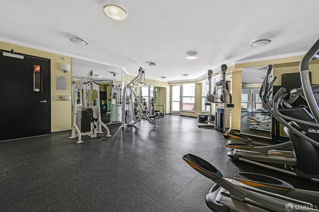 a view of a room with gym equipment
