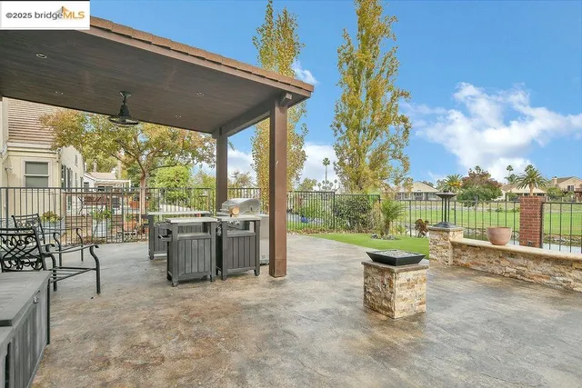a view of a park with swings