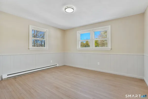 an empty room with a workbench