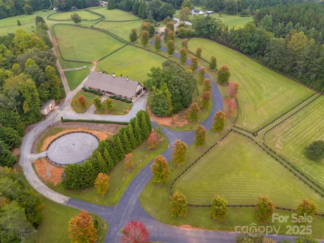 an aerial view of a swimming pool