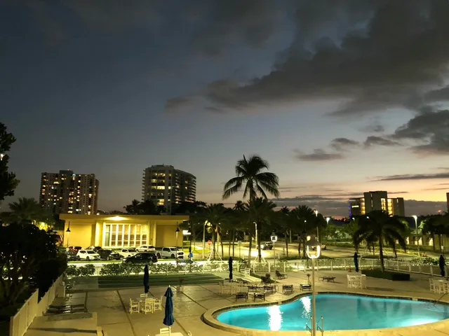 a view of a swimming pool with a garden