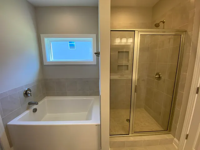 a bathroom with a bathtub