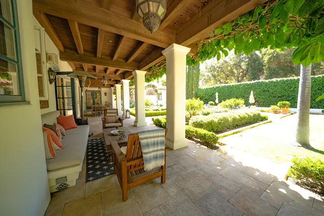 a outdoor space with furniture and garden view