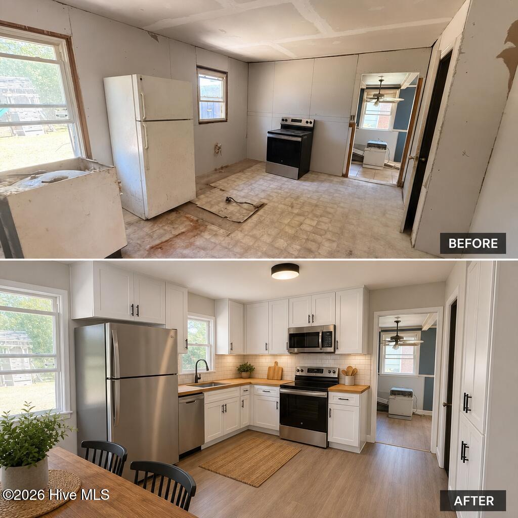 408 State Street Williamston, NC 27892 - Photo 2 of 9 Top is the current condition. Bottom is Ai generated