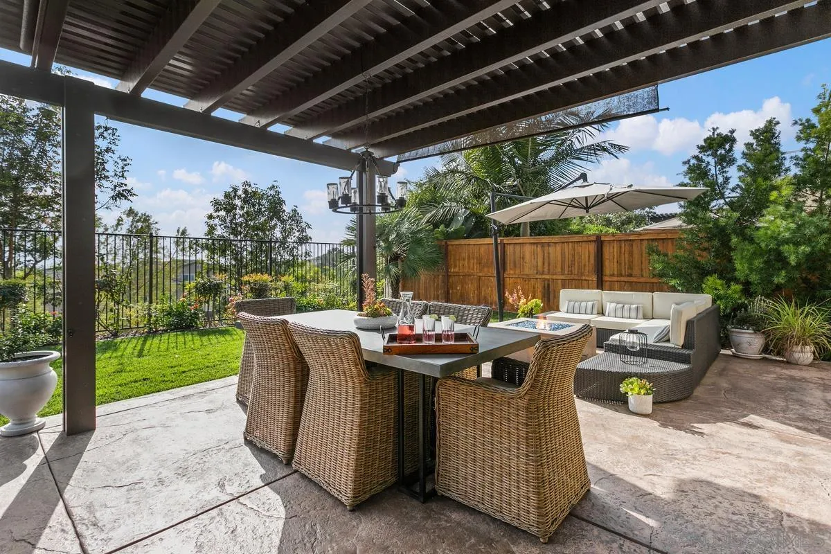 1014 Bellingham Drive Oceanside, CA 92057 - Photo 31 of 33 a view of a patio with a table chairs and a backyard