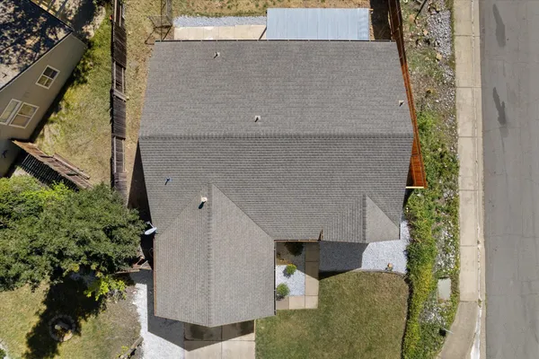 an aerial view of a house with entryway