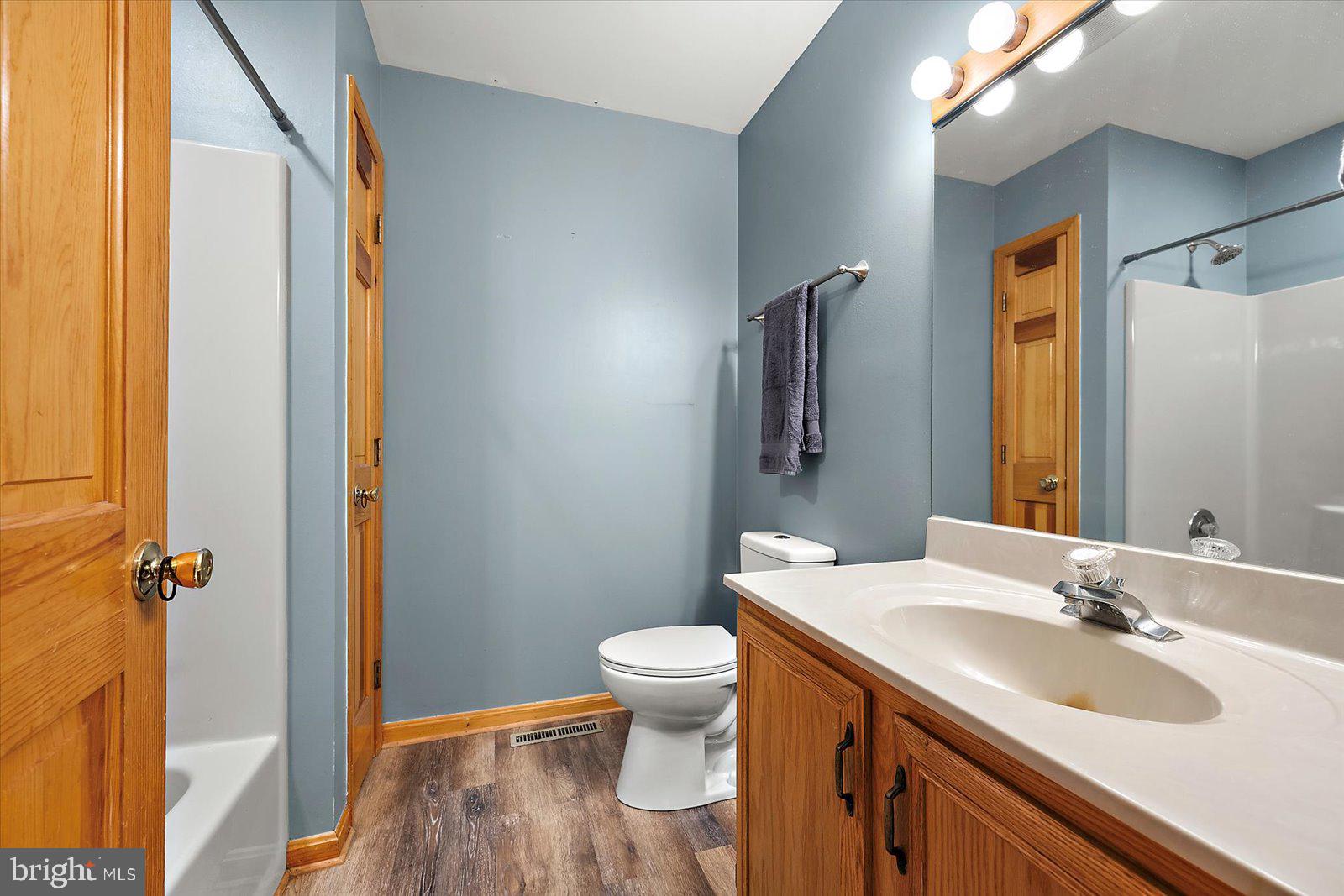 5079 Old Mill Branch Road Salisbury, MD 21801 - Photo 24 of 47 a bathroom with a sink a toilet a mirror and shower