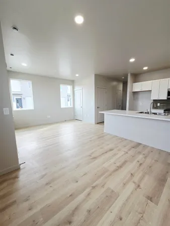 an empty room with a door