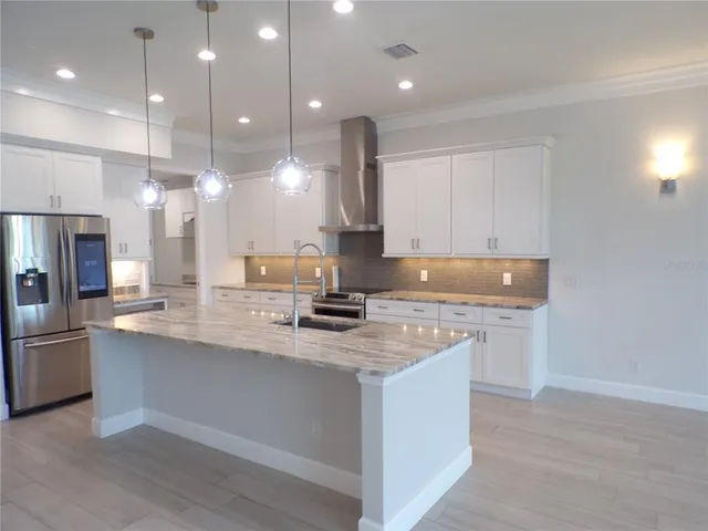 a view of a lake with a big yard