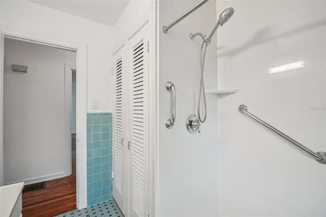 a bathroom with a shower