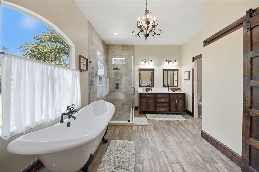 8595 Jared Road Bellville, TX 77418 - Photo 21 of 45 Primary bath with beautiful finishes and custom cabinetry offering storage
