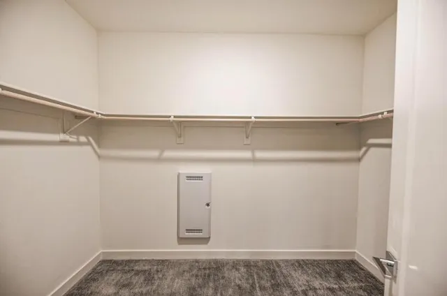 a view of walk in closet with empty racks