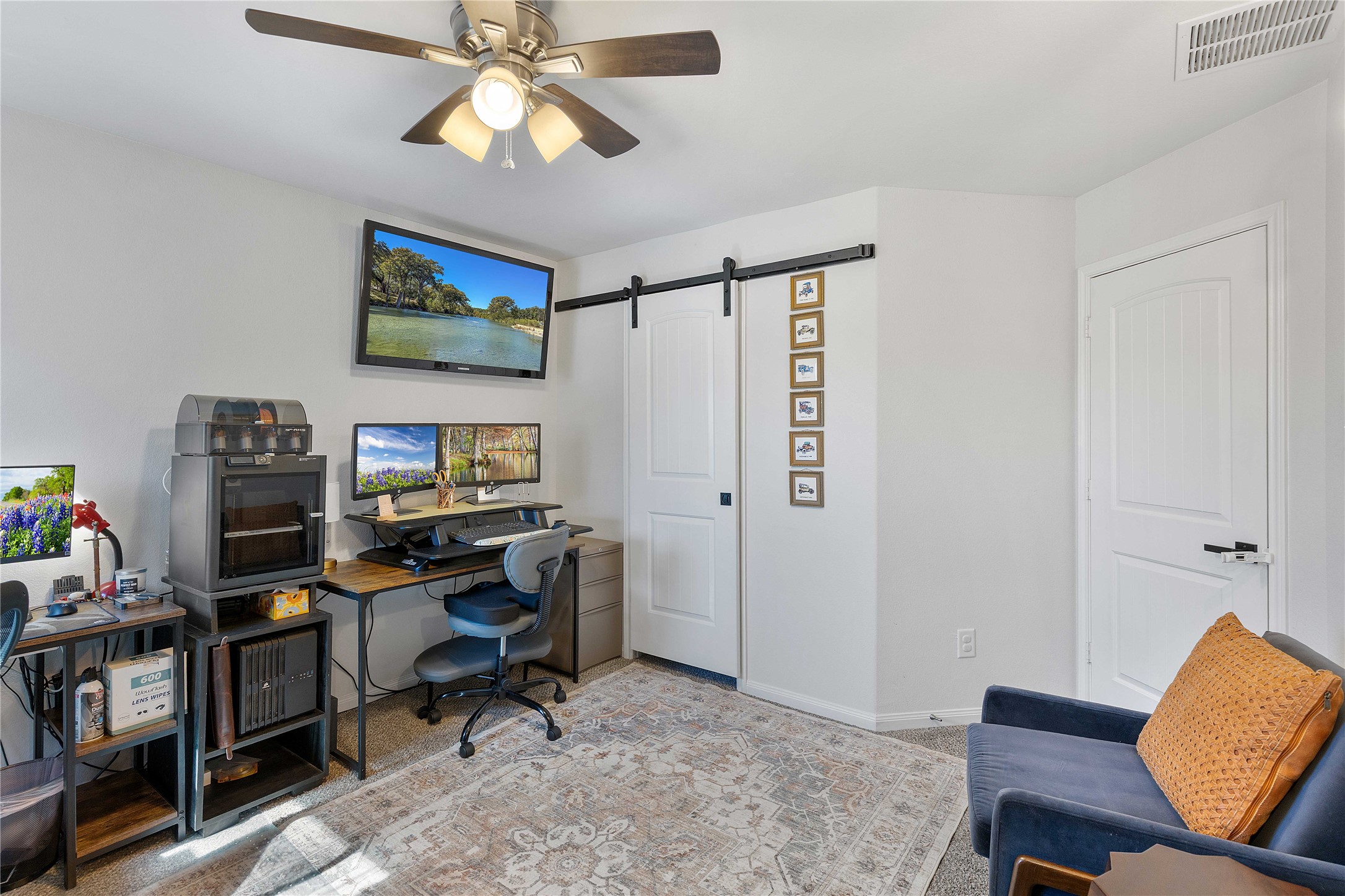 18623 Jerrara Stream Lane Katy, TX 77449 - Photo 18 of 46 Another view of the 2nd guest bedroom currently used as a home office. A custom barn door was added to the closet for another detail of flare!