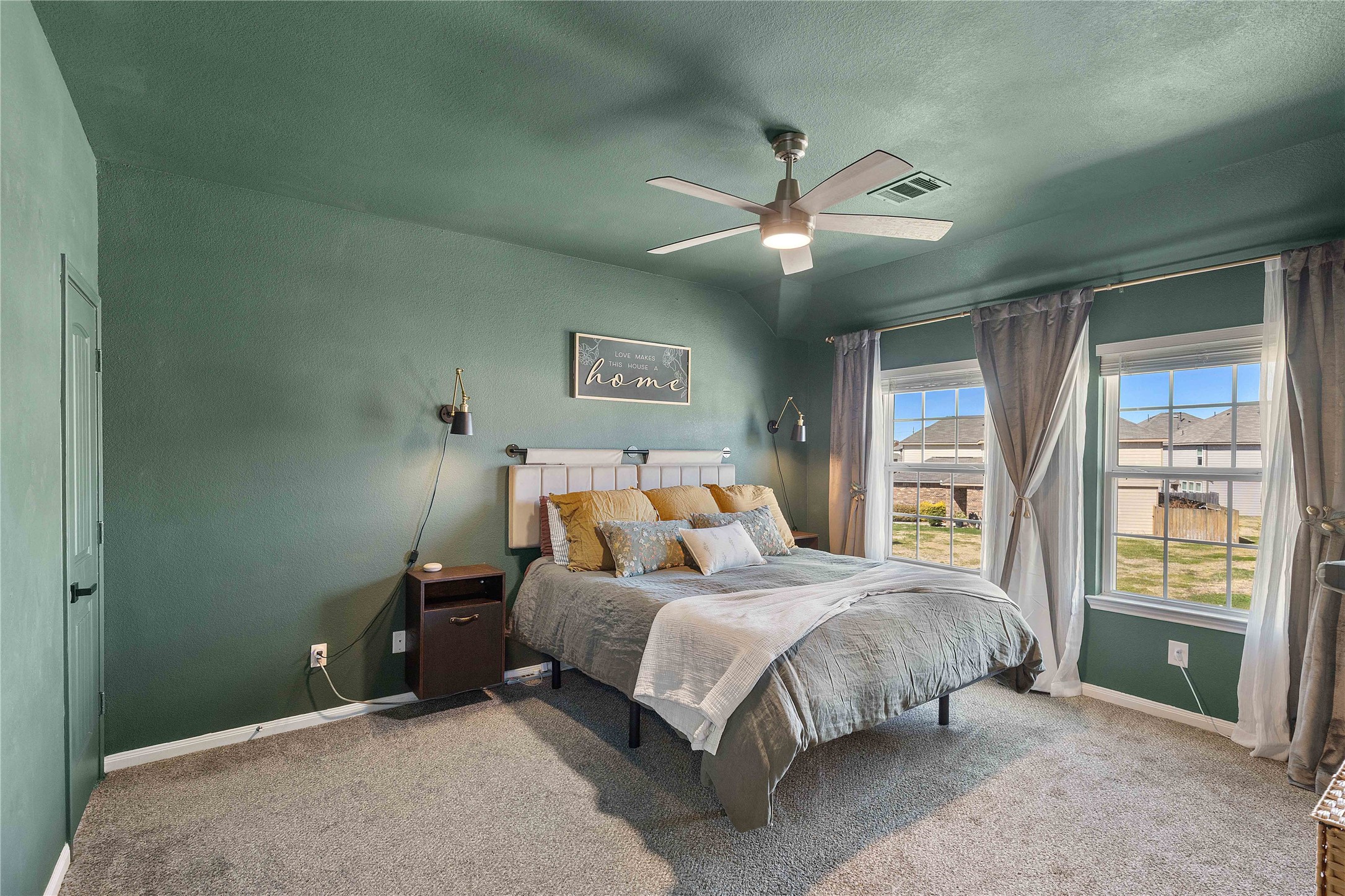 18623 Jerrara Stream Lane Katy, TX 77449 - Photo 21 of 46 The custom headboard is excluded in the sale. The primary bed is king size and the bedside tables have been positioned to leave room for the bathroom door to open. No detail has been left out!