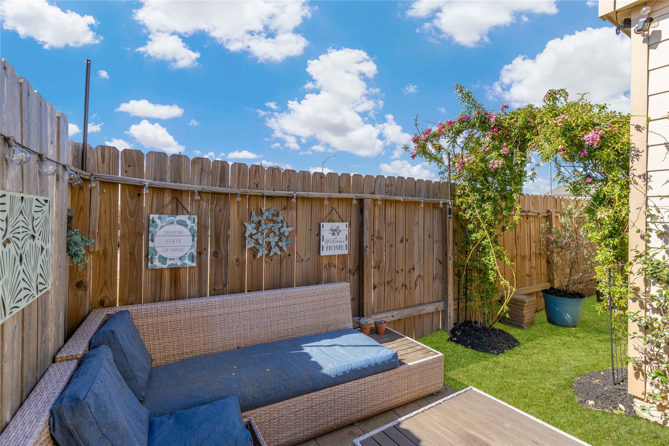 18623 Jerrara Stream Lane Katy, TX 77449 - Photo 29 of 46 Watch the Peggy Martin roses THRIVE this spring and summer as you sip your coffee outside. Photo has been digitally altered to show fully grown grass. Ground has been seeded and recently landscaped - ready for move-in.