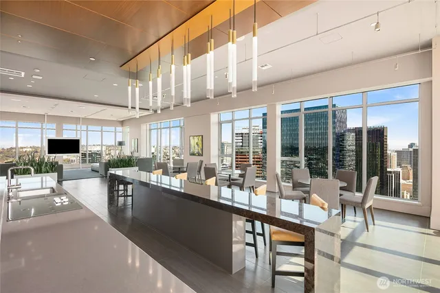 a kitchen with lots of counter top space