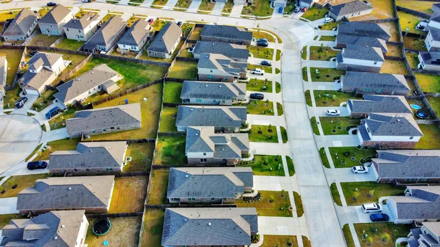 a bird view of building and outdoor space