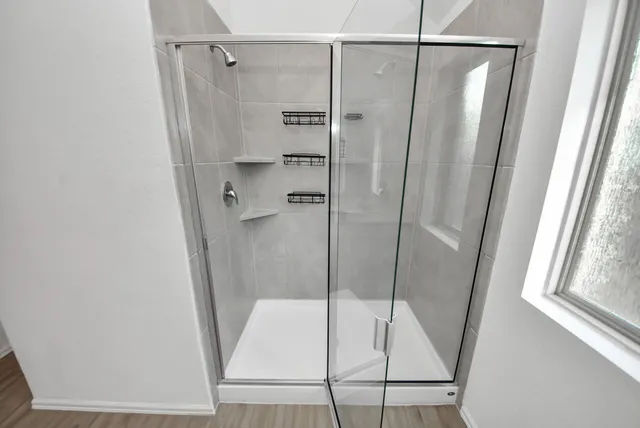 a bathroom with a shower