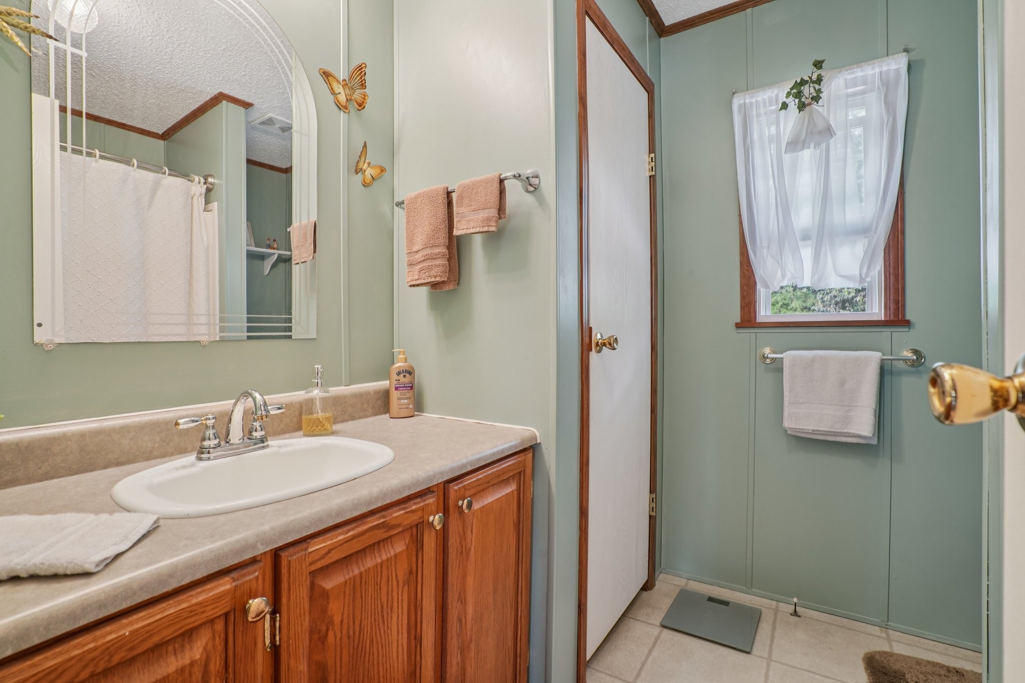 1765 Williamson Branch Road Vanleer, TN 37181 - Photo 29 of 59 a bathroom with a granite countertop sink a mirror and shower