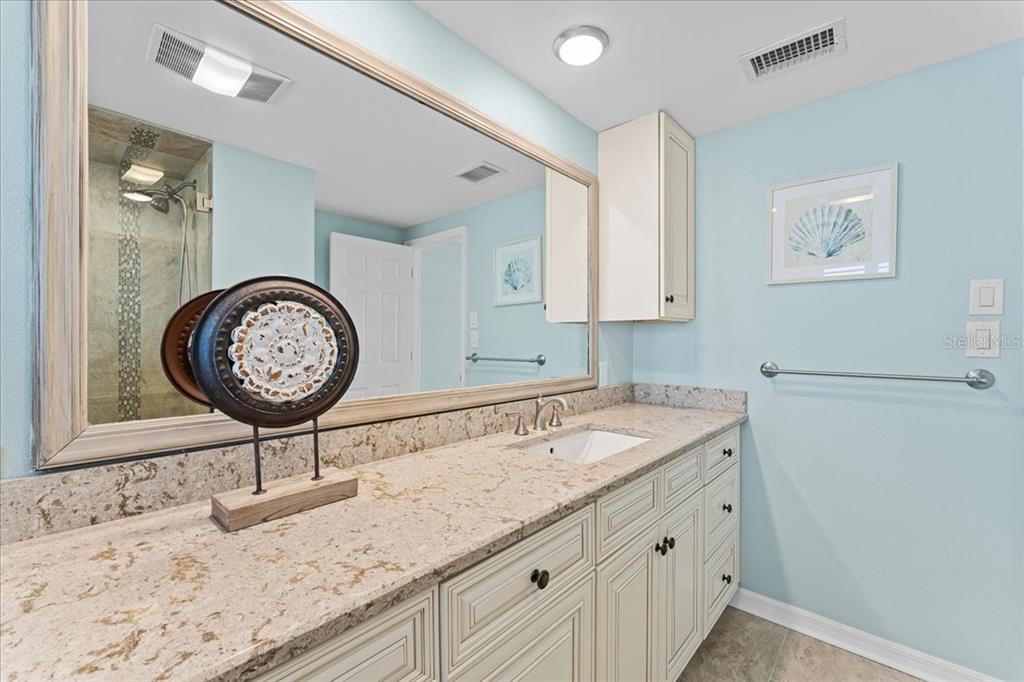 5028 Ensign Loop New Port Richey, FL 34652 - Photo 26 of 76 a bathroom with a granite countertop sink a mirror and vanity