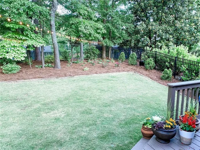 a view of a backyard with garden and plants