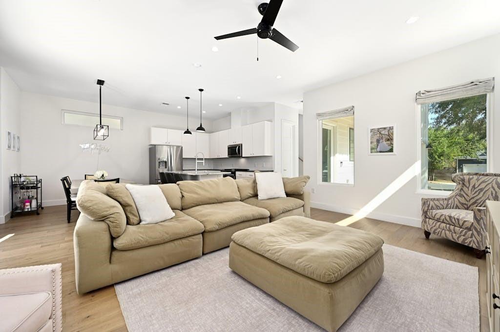 5212 Huisache Street, Unit 2 Austin, TX 78751 - Photo 4 of 30 Living room with light wood-style flooring, ceiling fan, and recessed lighting