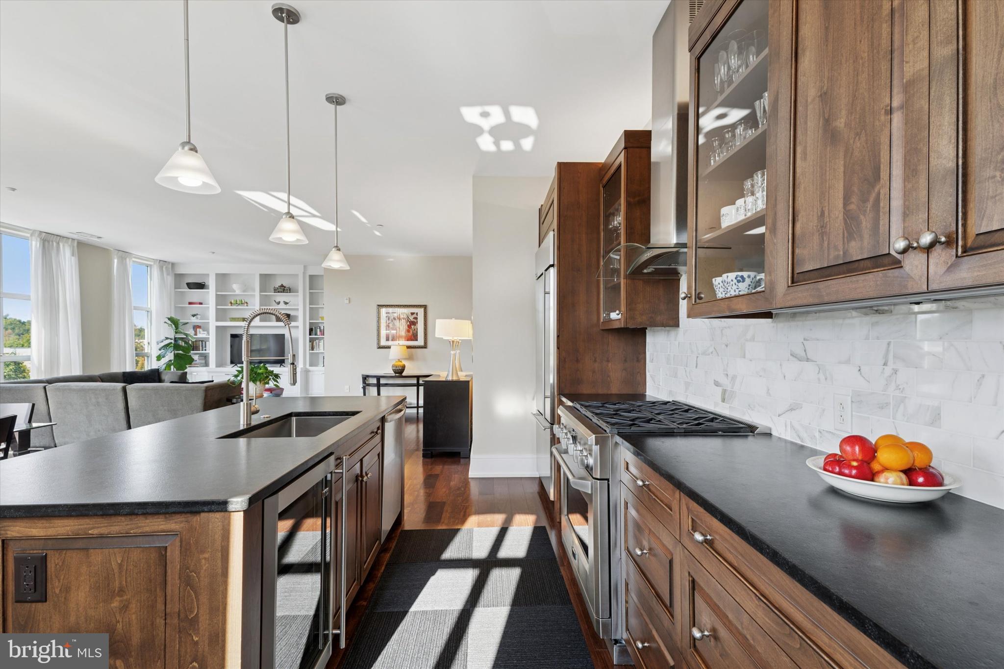 125 Iron Works Way Wayne, PA 19087 - Photo 12 of 32 a kitchen with stainless steel appliances granite countertop a stove a sink a refrigerator and a wooden cabinets