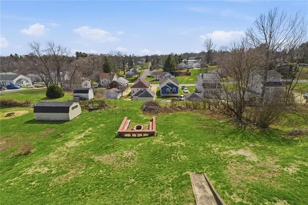 a view of a garden with a slide