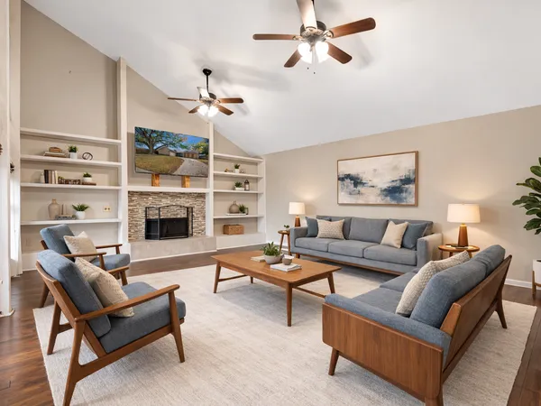 a living room with furniture