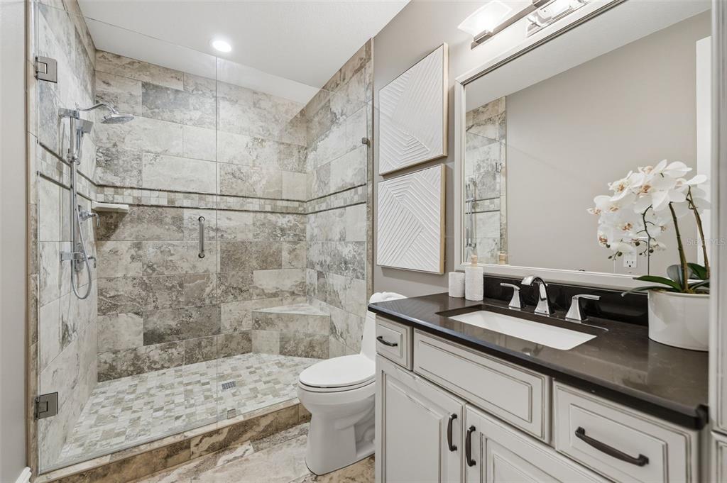 855 Southeast 87th Street Ocala, FL 34480 - Photo 36 of 79 a bathroom with a granite countertop sink a toilet and shower