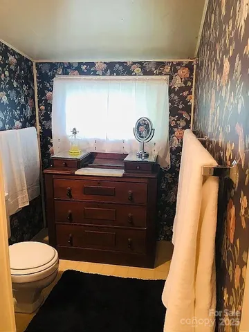 a bathroom with a sink a toilet and mirror