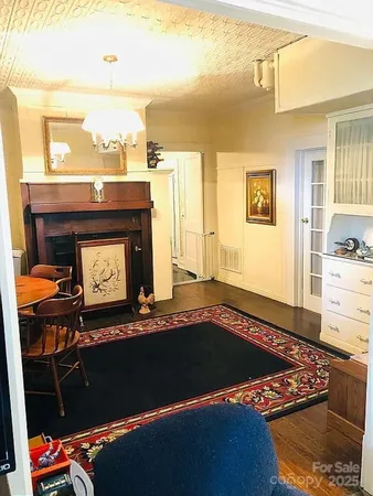 a bathroom with a fireplace and a sink