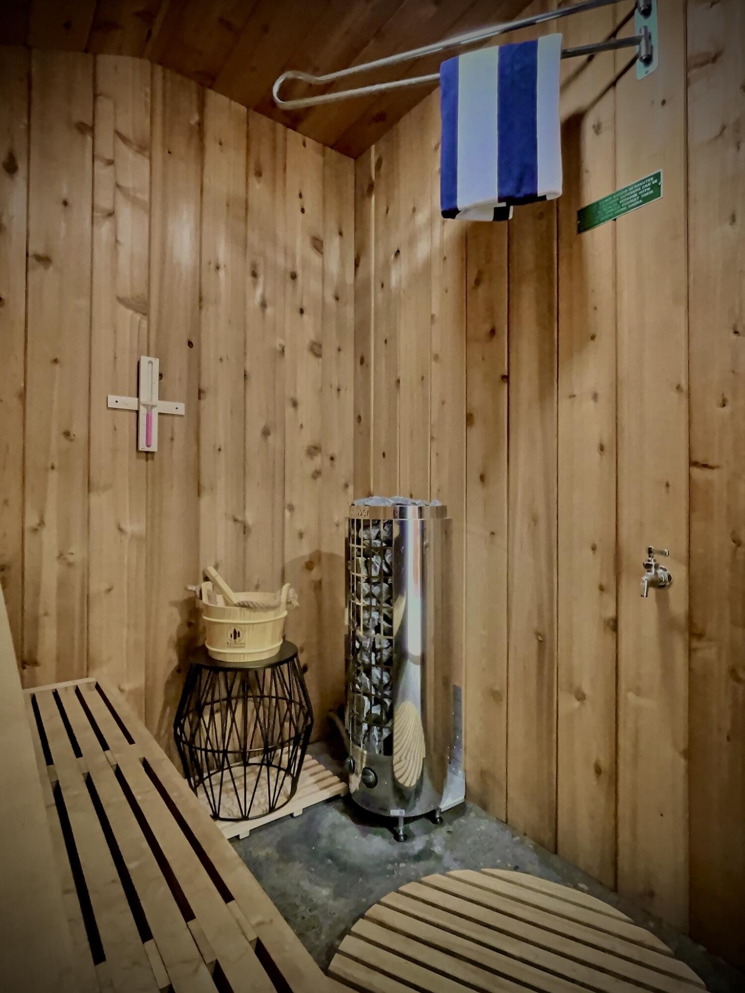 60359 Arnold Market Road Bend, OR 97702 - Photo 33 of 64 indoor sauna room with new Harvia Cylindro heater