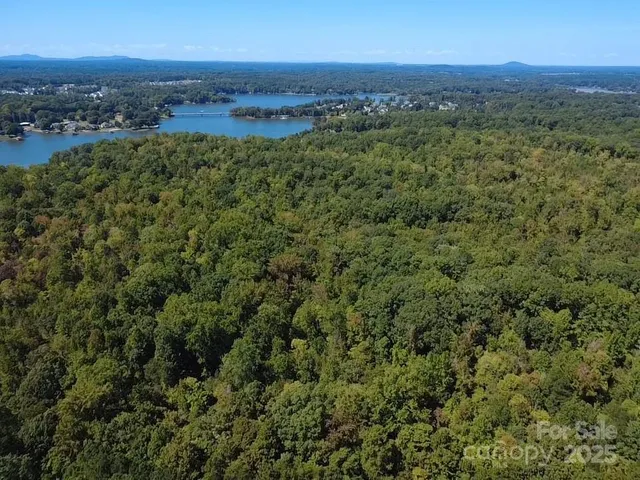 an aerial view of residential houses with outdoor space and trees