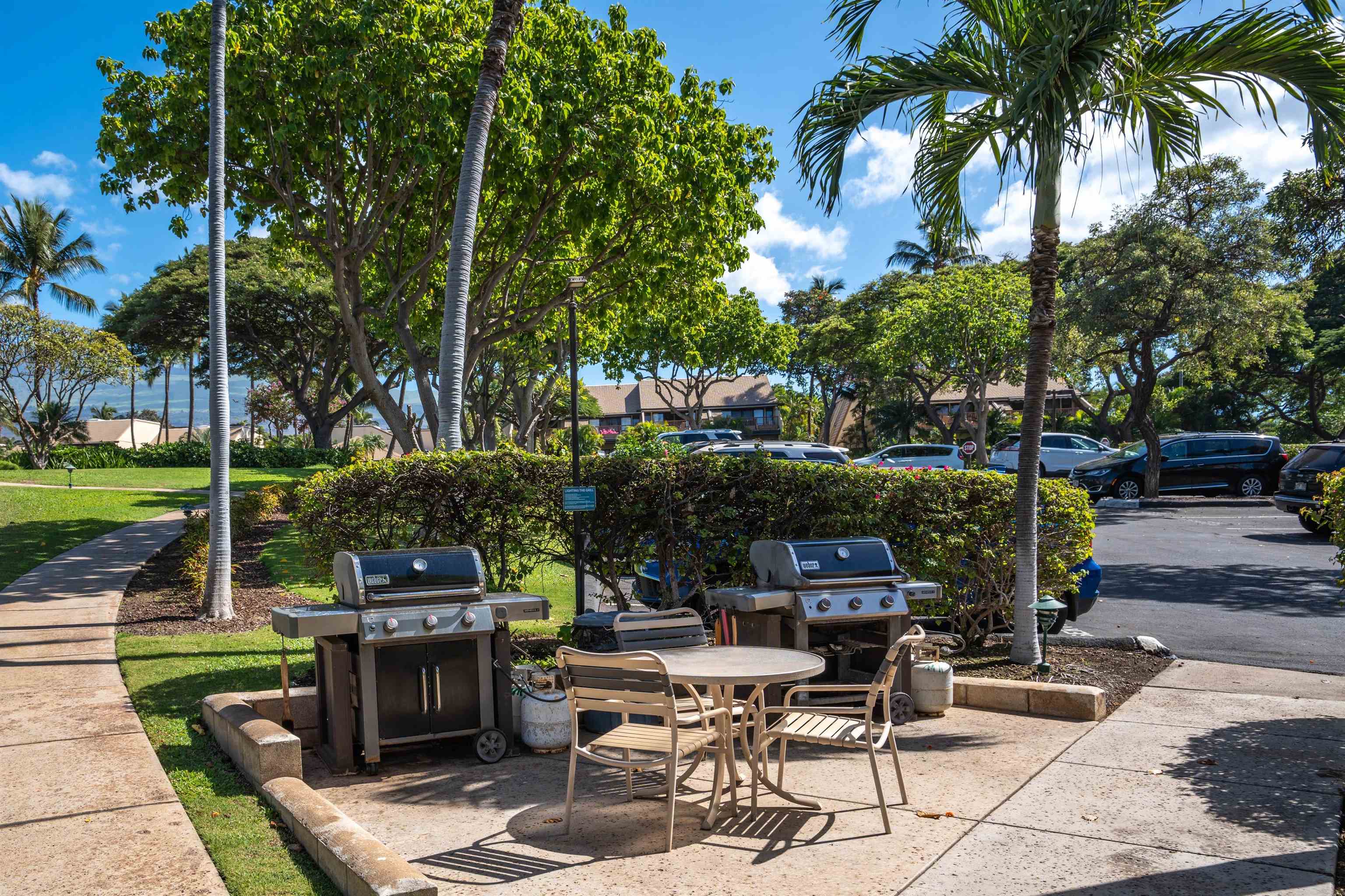 2777 South Kihei Road, Unit G207 Kihei, HI 96753 - Photo 49 of 50 a view of a patio with table and chairs potted plants and palm trees