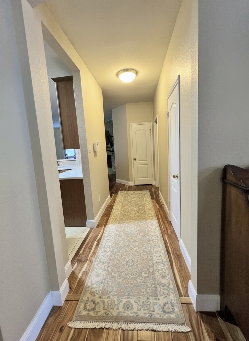 17705 Mahonia Lane Elgin, TX 78621 - Photo 8 of 35 view of a hallway with wooden floor and staircase