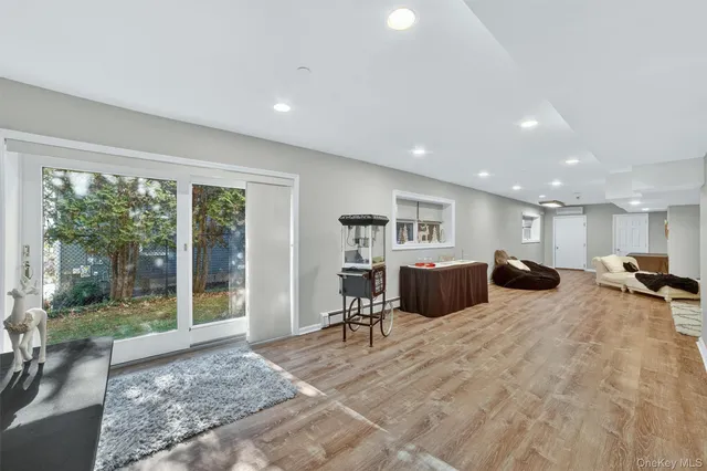a bathroom with a sink vanity and a mirror