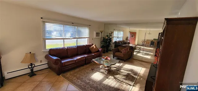 a living room with furniture rug and a window