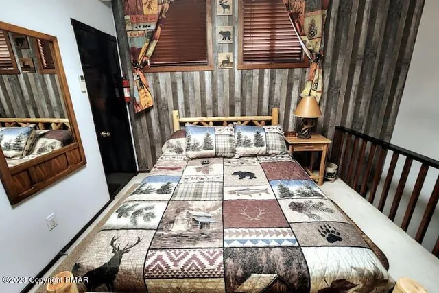 a view of a balcony with wooden floor