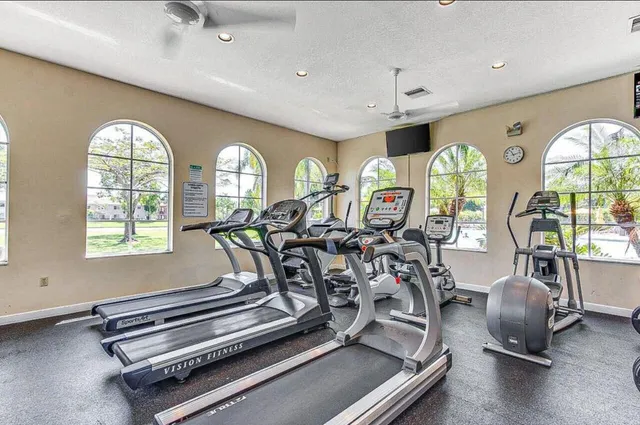 a view of a park with swings