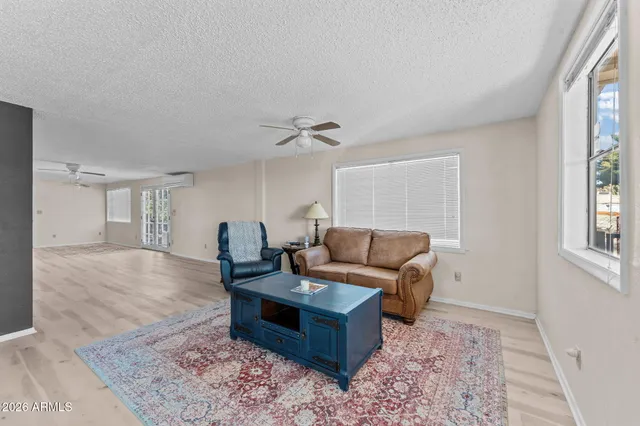 a living room with furniture and a rug