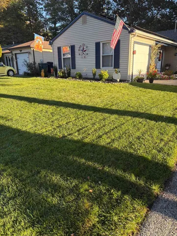 a front view of house with yard and green space