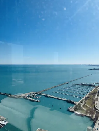 an aerial view of beach and city
