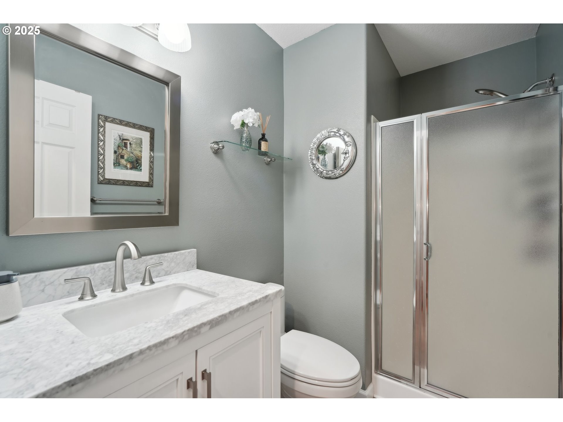 4709 Southeast Antelope Hills Gresham, OR 97080 - Photo 25 of 48 a bathroom with a granite countertop sink toilet and mirror