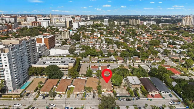 a view of city and swimming pool
