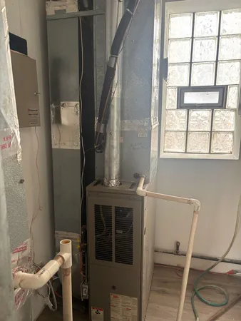 a room with a table and windows