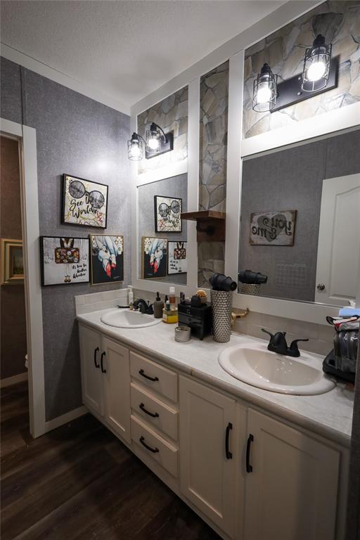 55 County Road West Comanche, TX 76442 - Photo 25 of 38 a bathroom with a sink double vanity and a mirror