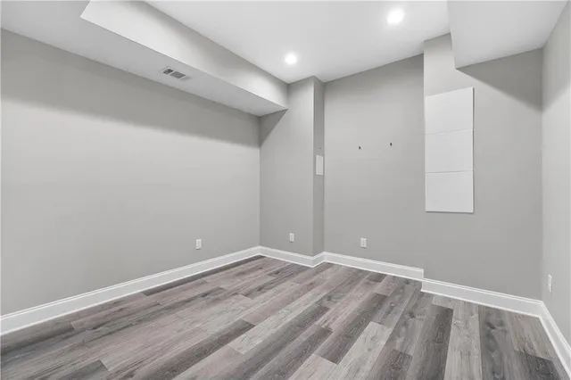 an aerial view of a swimming pool