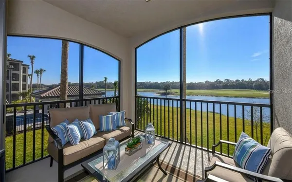 a balcony with wooden floor view