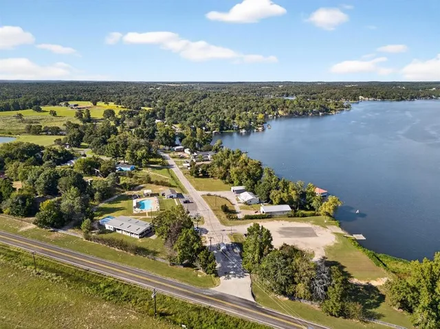 a view of a lake with a city